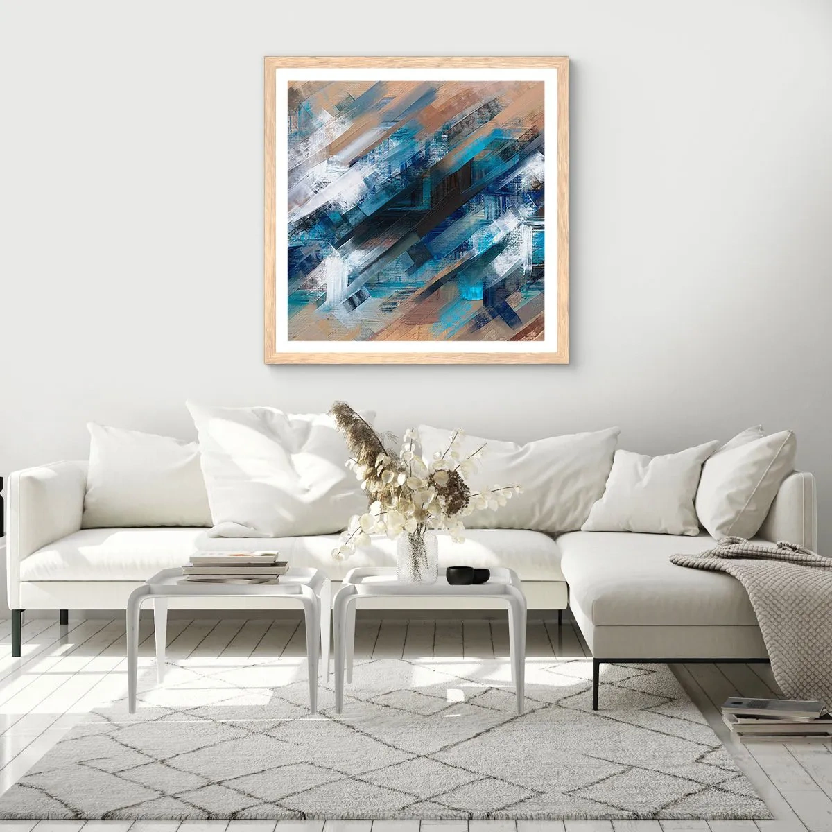 Poster in cornice rovere chiaro - Sulla diagonale blu - 30x30 cm