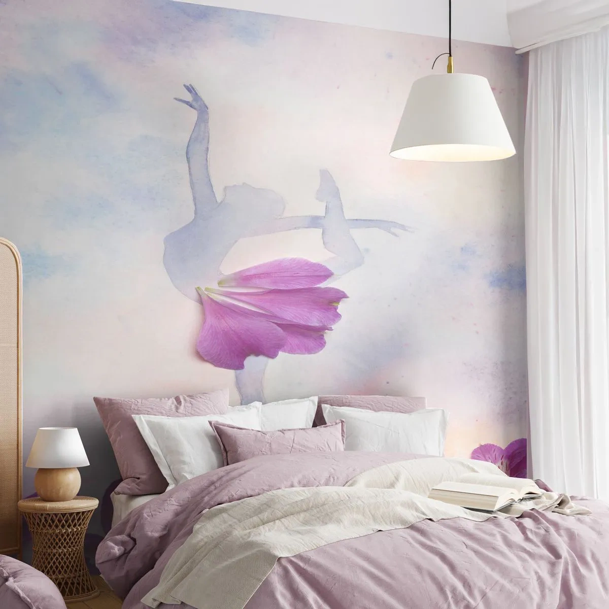 Fotomurali Premium Sand - Silhouette di una ballerina con un petalo di fiore - 100x70cm - Delicata come un fiore - Decorazione murale moderna per soggiorno e camera da letto ARTTOR