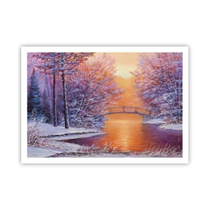Poster - Paesaggio invernale con ponte e tramonto - 100x70cm - Incontriamoci qui - Decorazione murale moderna per soggiorno e camera da letto ARTTOR