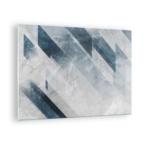 Quadro su vetro - Righe geometriche nei toni del grigio e del blu navy - 70x50cm - Composizione spaziale: movimento in grigio - Decorazione murale moderna per soggiorno e camera da letto ARTTOR
