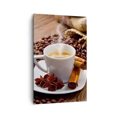 Quadro su tela - Stampe su Tela - Una tazza di caffè con cannella e anice su uno sfondo di chicchi di caffè - 80x120cm - Sapore e profumo speziato - Decorazione murale moderna per soggiorno e camera da letto ARTTOR