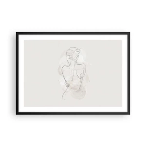 Poster in cornice nera - Uno schizzo minimalista di una silhouette femminile su uno sfondo chiaro. - 70x50cm - Come uno strumento delicato - Decorazione murale moderna per soggiorno e camera da letto ARTTOR