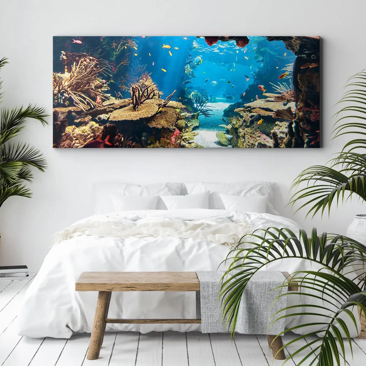 Quadro su tela - Stampe su Tela - Mondo sottomarino con barriera corallina e pesci - 140x50cm - Non lo avresti neanche sognato - Decorazione murale moderna per soggiorno e camera da letto ARTTOR