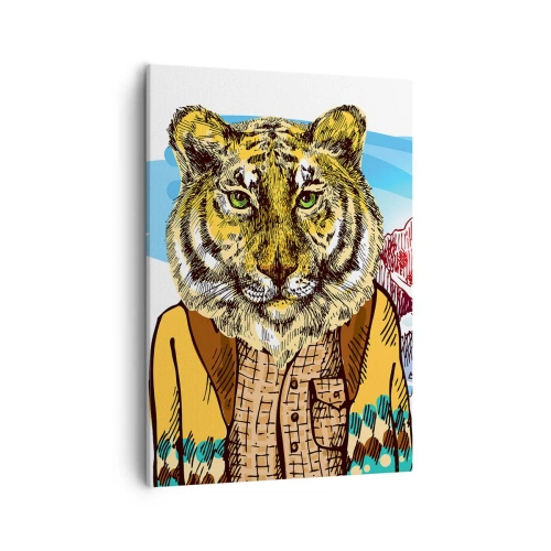 Quadro su tela - Stampe su Tela - Una tigre con un cappotto sullo sfondo di un paesaggio montano - 50x70cm - Non così selvaggia come la si dipinge - Decorazione murale moderna per soggiorno e camera da letto ARTTOR