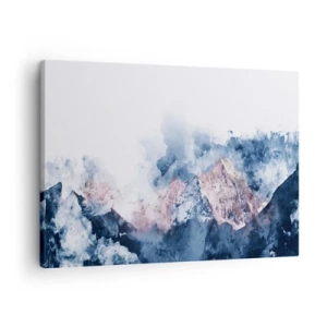 Quadro su tela - Stampe su Tela - Montagne acquerellate in tonalità pastello su sfondo bianco - 70x50cm - Queste si che sono cime! - Decorazione murale moderna per soggiorno e camera da letto ARTTOR