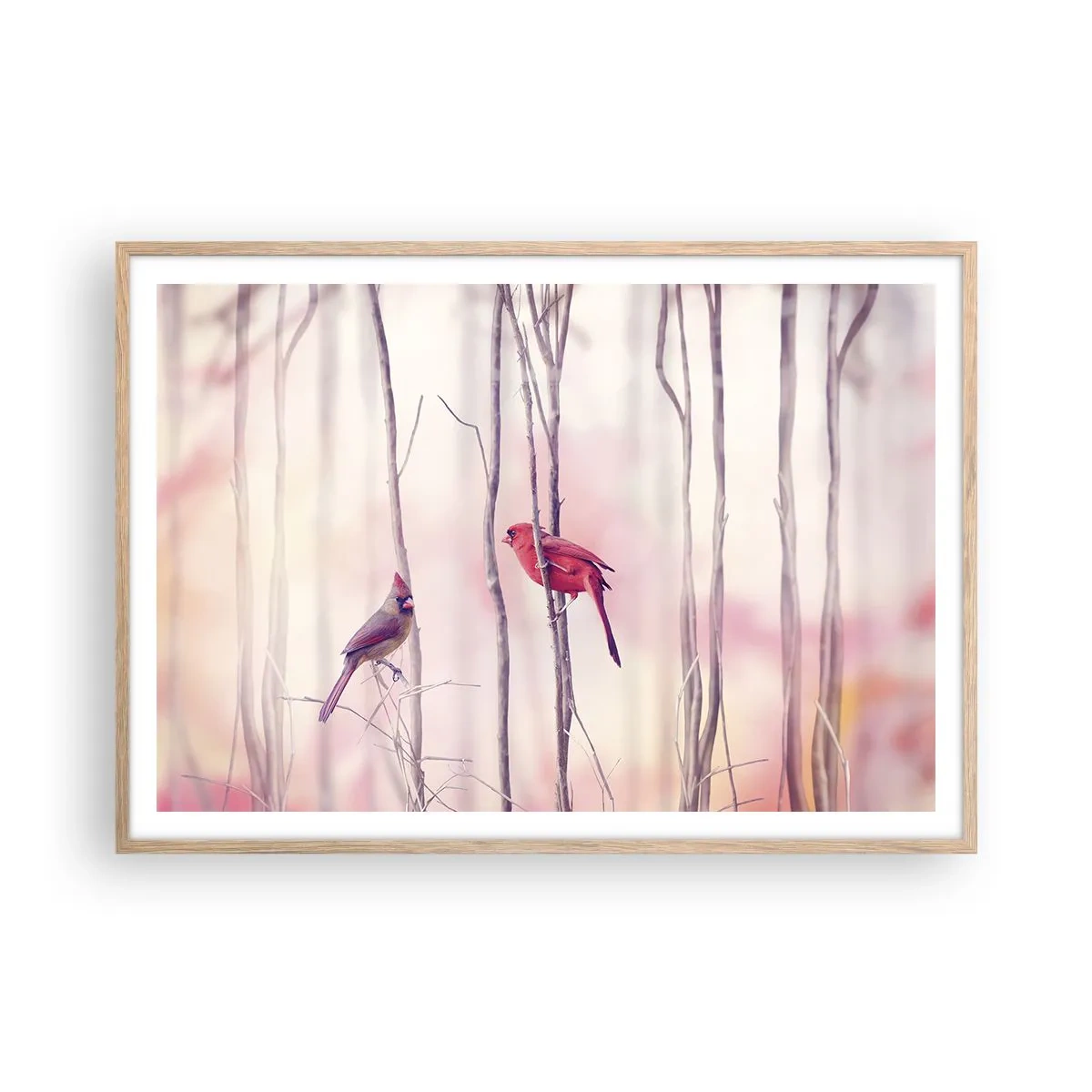 Poster in cornice rovere chiaro - Il racconto del bosco rosa - 100x70 cm