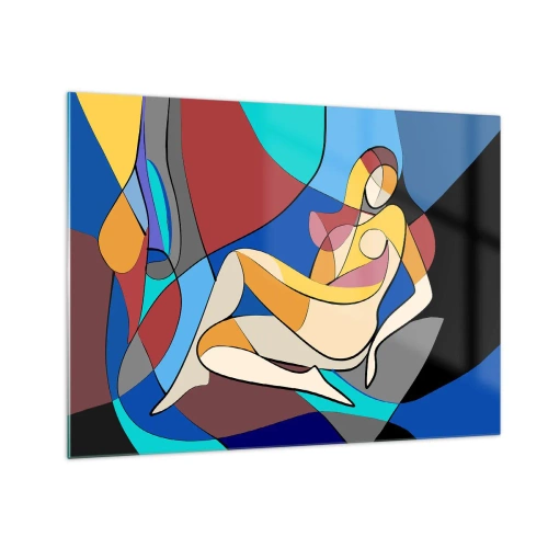 Quadro su vetro - Donna cubista in una composizione astratta - 70x50cm - Nudo cubista - Decorazione murale moderna per soggiorno e camera da letto ARTTOR