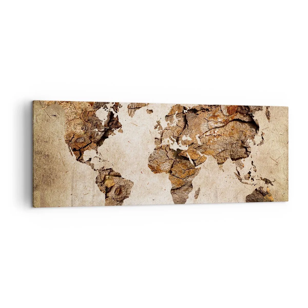 Quadro su tela - Stampe su Tela - Una mappa del mondo in stile rustico in legno - 140x50cm - Alla scoperta del mondo - Decorazione murale moderna per soggiorno e camera da letto ARTTOR