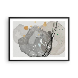 Poster in cornice nera - Forme organiche in tonalità di grigio con accenti di nero e oro - 70x50cm - Composizione organica - Decorazione murale moderna per soggiorno e camera da letto ARTTOR