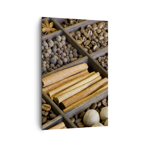 Quadro su tela - Stampe su Tela - Spezie e caffè in scomparti di legno - 80x120cm - Il tesoro degli aromi - Decorazione murale moderna per soggiorno e camera da letto ARTTOR