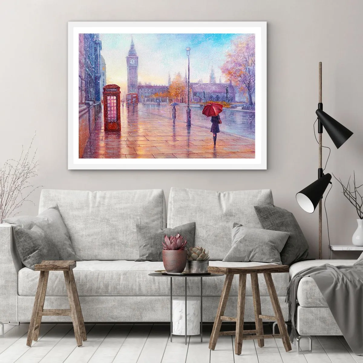 Poster in cornice bianca - Giorno d'autunno a Londra - 50x40 cm