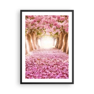 Poster in cornice nera - Un viale di ciliegi con un tappeto floreale rosa - 50x70cm - La strada verso il paradiso - Decorazione murale moderna per soggiorno e camera da letto ARTTOR