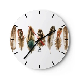 Orologio da parete - Orologio in Vetro - Piume colorate in una disposizione artistica - 30x30cm - Composizione di piume - Decorazione murale moderna per soggiorno, cucina e camera da letto ARTTOR