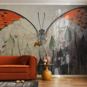 Fotomurali Premium Canvas - Dove la farfalla si dondola sull'erba - Astrazione, Farfalla, Natura - 150x105 cm