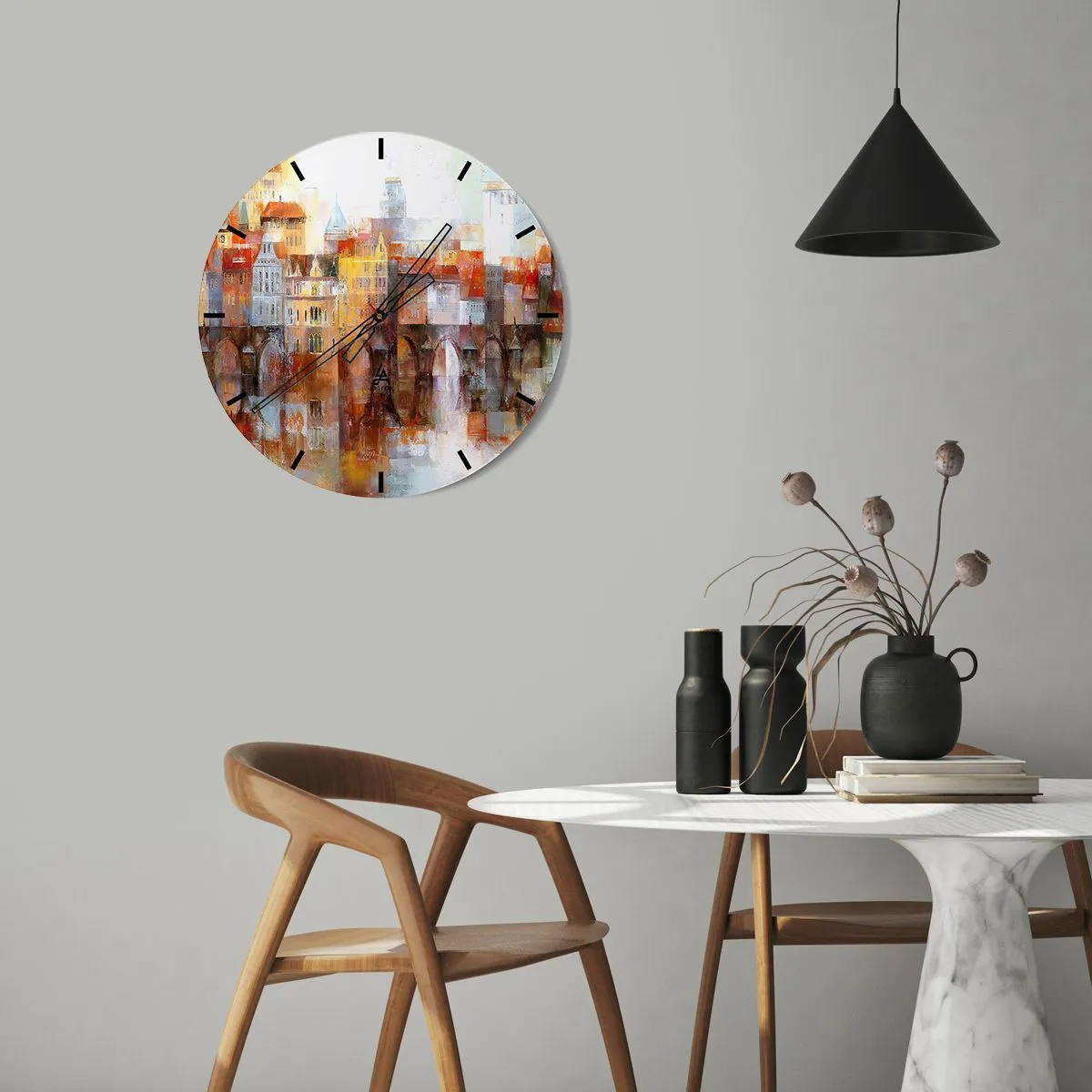 Orologio da parete - Orologio in Vetro - Una città pittoresca con un ponte e un riflesso nell'acqua - 30x30cm - Anche sotto il ponte è bello - Decorazione murale moderna per soggiorno, cucina e camera da letto ARTTOR