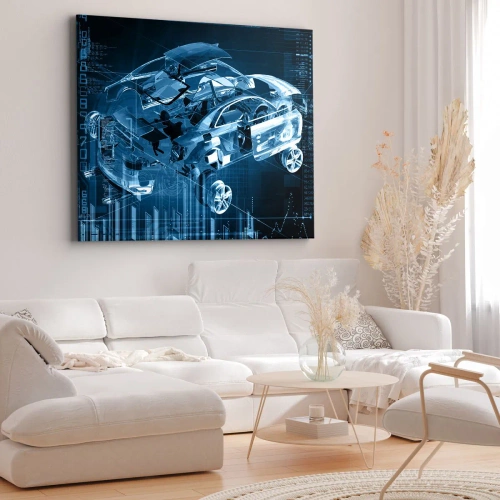 Quadro su tela - Stampe su Tela - Un disegno tecnico moderno di un'auto con elementi strutturali - 70x50cm - Anatomia ingegneristica - Decorazione murale moderna per soggiorno e camera da letto ARTTOR