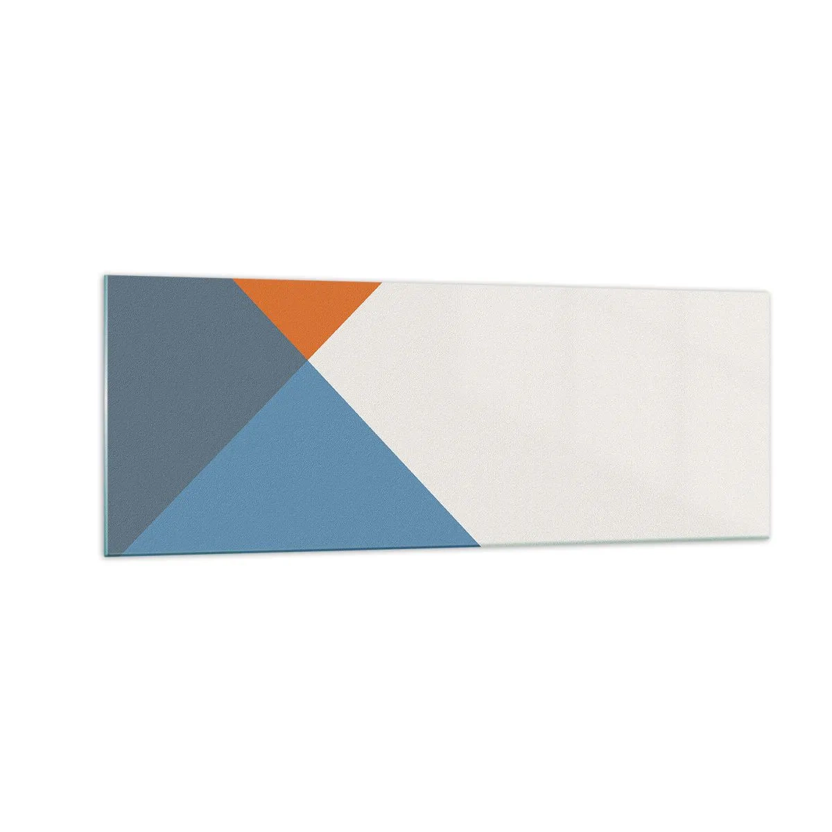 Quadro su vetro - Triangoli geometrici nei toni del blu e dell'arancione - 140x50cm - Ad angolo... - Decorazione murale moderna per soggiorno e camera da letto ARTTOR