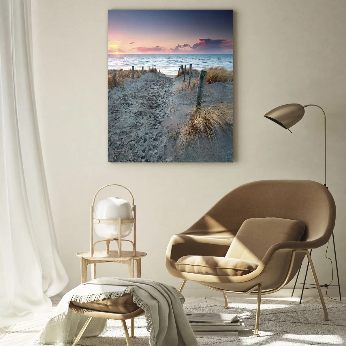 Quadro su vetro - Sentiero che porta alla spiaggia al tramonto - 70x100cm - Hai versato un arcobaleno di luce radiosa... - Decorazione murale moderna per soggiorno e camera da letto ARTTOR