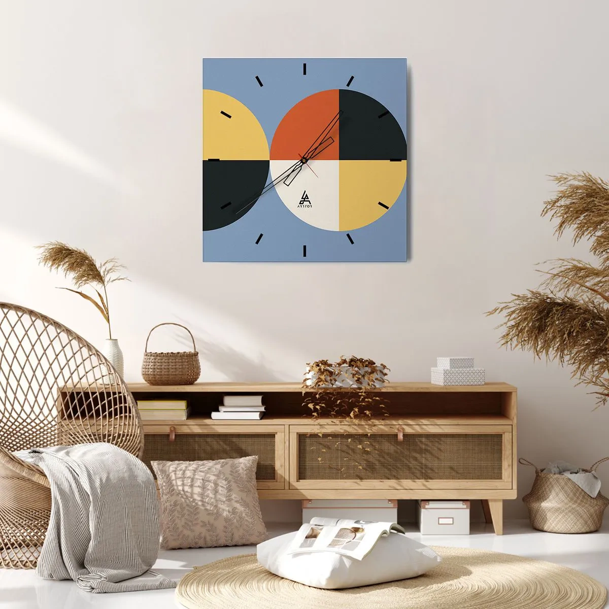 Orologio da parete - Orologio in Vetro - Cerchi geometrici su sfondo blu - 30x30cm - Guarda e conta - Decorazione murale moderna per soggiorno e camera da letto ARTTOR