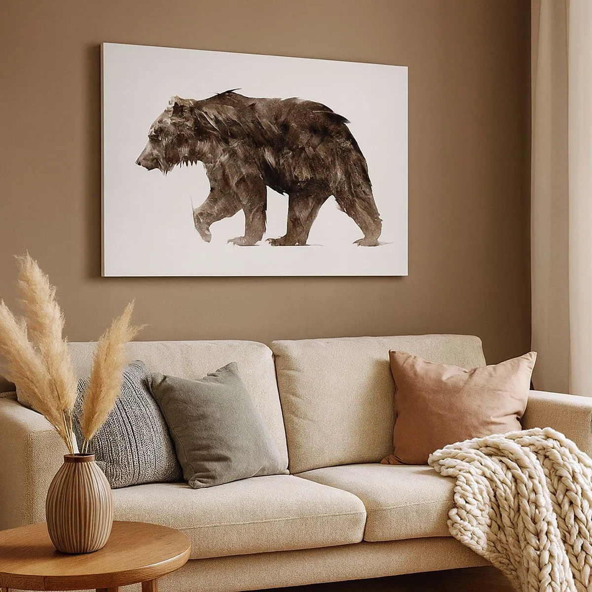 Quadro su tela - Stampe su Tela - Silhouette artistica di un orso - 70x50cm - Indosso sempre una vera pelliccia! - Decorazione murale moderna per soggiorno e camera da letto ARTTOR