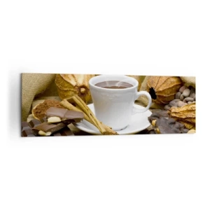 Quadro su tela - Stampe su Tela - Una tazza di cioccolata calda circondata da cacao e cannella - 160x50cm - Per i cercatori di emozioni - Decorazione murale moderna per soggiorno e camera da letto ARTTOR