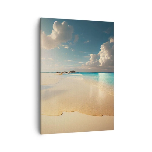 Quadro su tela - Stampe su Tela - Una spiaggia soleggiata con mare azzurro e rocce - 50x70cm - Giornata ideale - Decorazione murale moderna per soggiorno e camera da letto ARTTOR