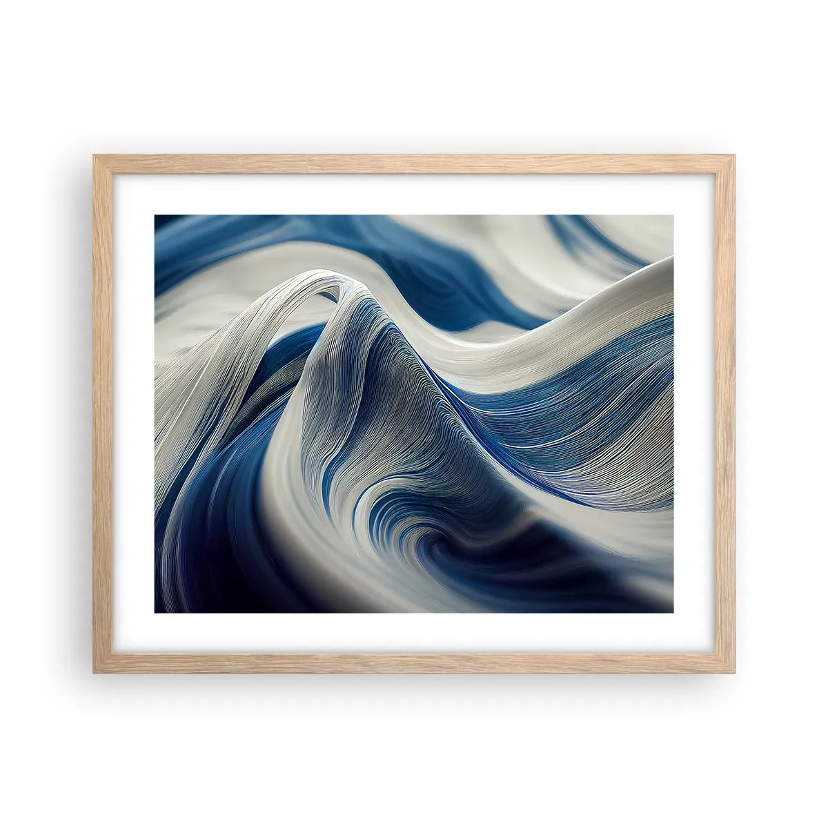 Poster in cornice rovere chiaro - Fluidità di blu e di bianco - 50x40 cm