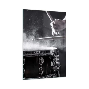 Quadro su vetro - Colpire il rullante con le bacchette con effetto polvere - 80x120cm - Il polso della musica - Decorazione murale moderna per soggiorno e camera da letto ARTTOR