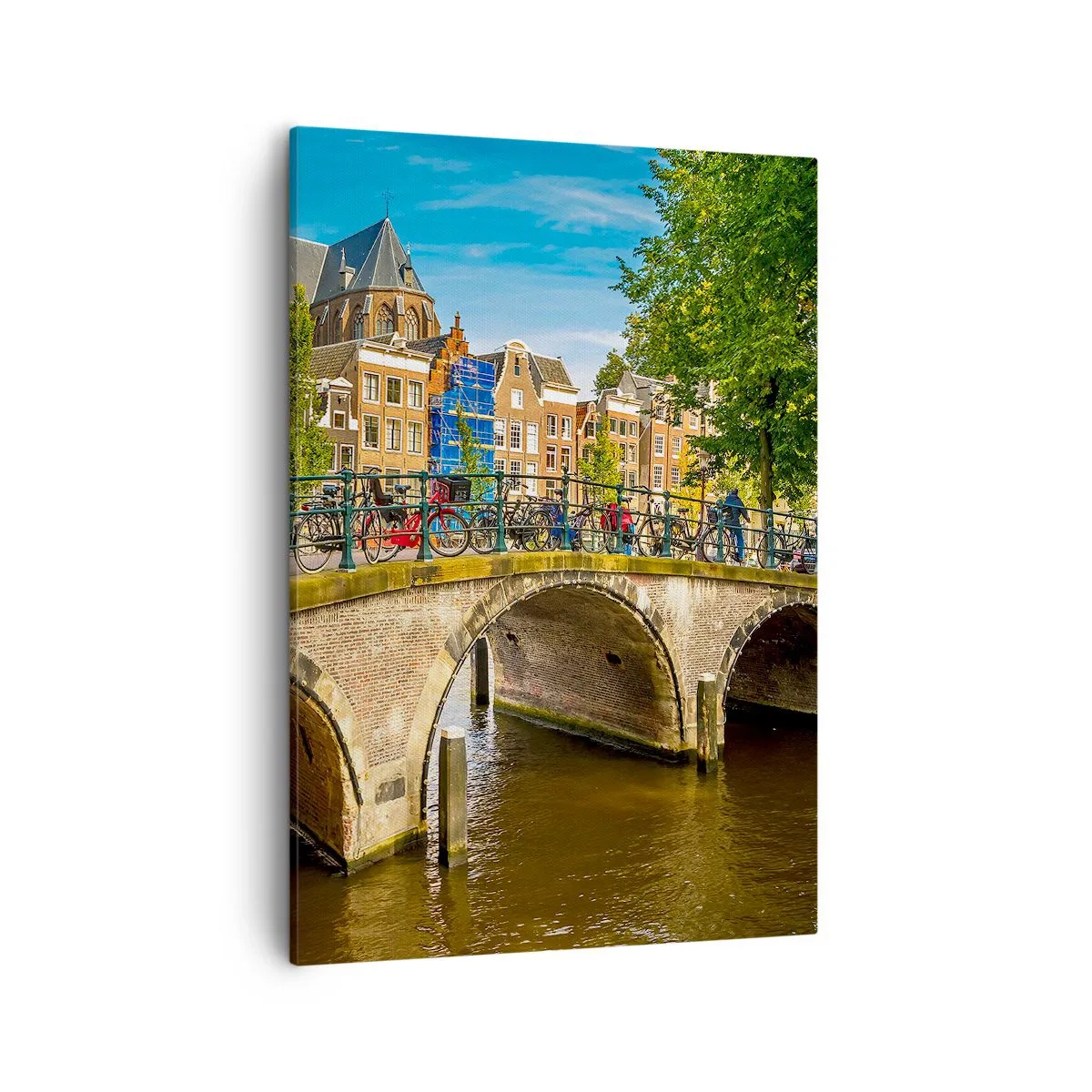 Quadro su tela - Stampe su Tela - Un pittoresco canale con un ponte ad Amsterdam - 50x70cm - La primavera sul canale - Decorazione murale moderna per soggiorno e camera da letto ARTTOR