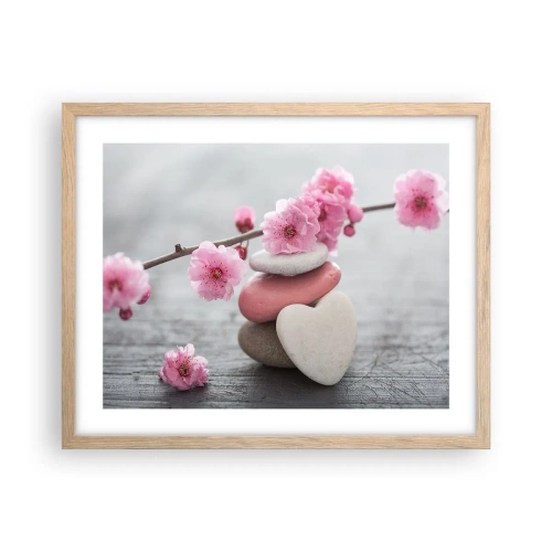 Poster in cornice rovere chiaro - Serenità con fiori di ciliegio - 50x40 cm