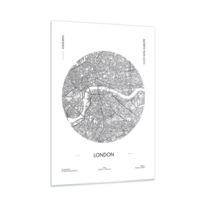Quadro su vetro - Una mappa dettagliata di Londra in stile grafico in bianco e nero. - 50x70cm - Anatomia di Londra - Decorazione murale moderna per soggiorno e camera da letto ARTTOR