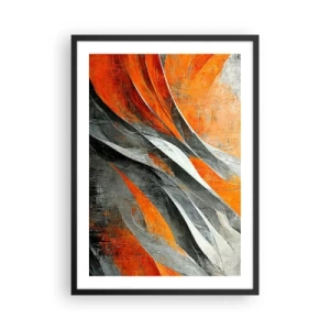 Poster in cornice nera - Astrazione dinamica nelle tonalità dell'arancione e del grigio - 50x70cm - Caldo e freddo - Decorazione murale moderna per soggiorno e camera da letto ARTTOR