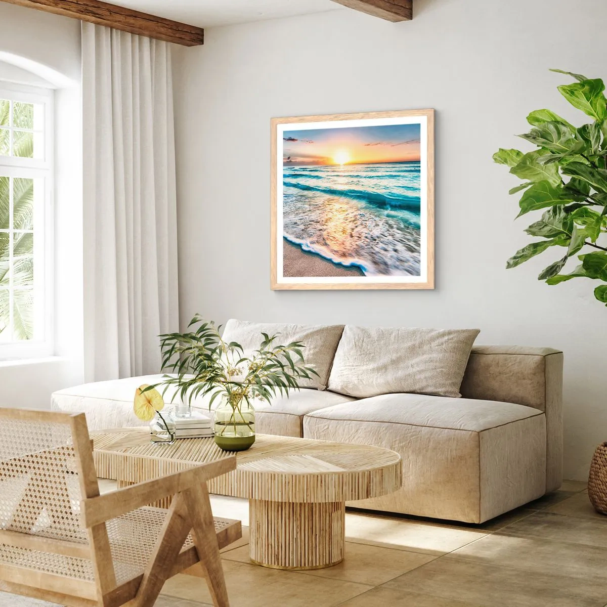 Poster in cornice rovere chiaro - Tramonto sul mare - 50x50 cm