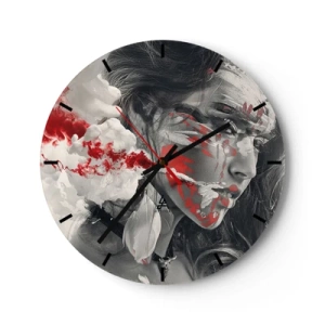 Orologio da parete - Orologio in Vetro - Volto di donna con accenti astratti rossi e bianchi - 30x30cm - Nei vapori dell'assurdo - Decorazione murale moderna per soggiorno, cucina e camera da letto ARTTOR