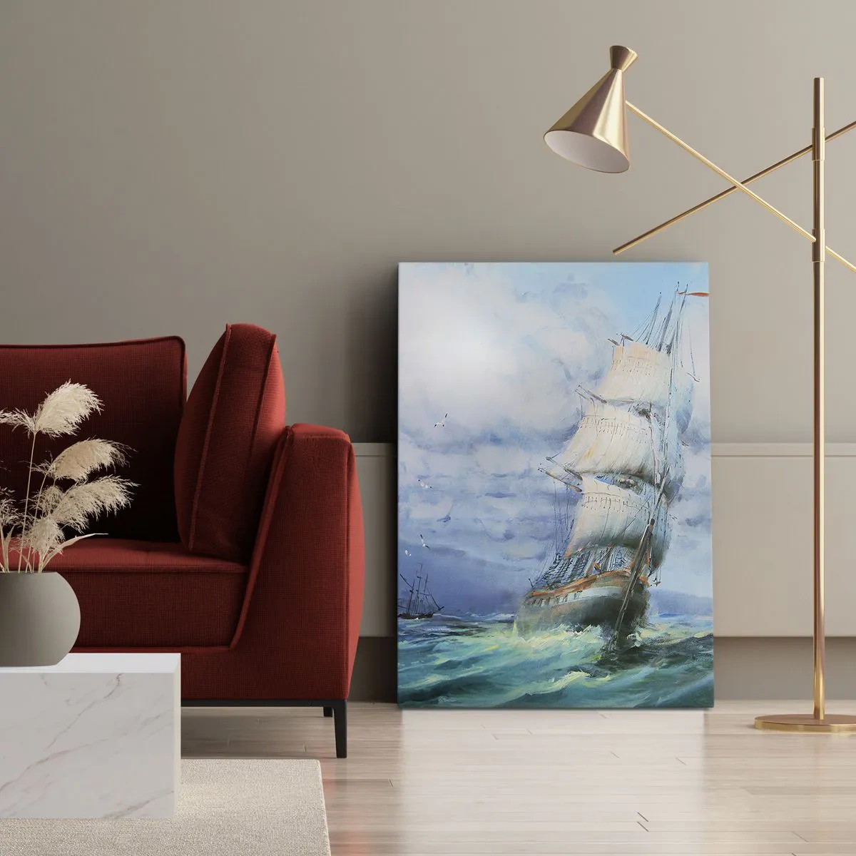 Quadro su tela - Stampe su Tela - Una nave in un mare in tempesta - 50x70cm - Con il vento in favore - Decorazione murale moderna per soggiorno e camera da letto ARTTOR