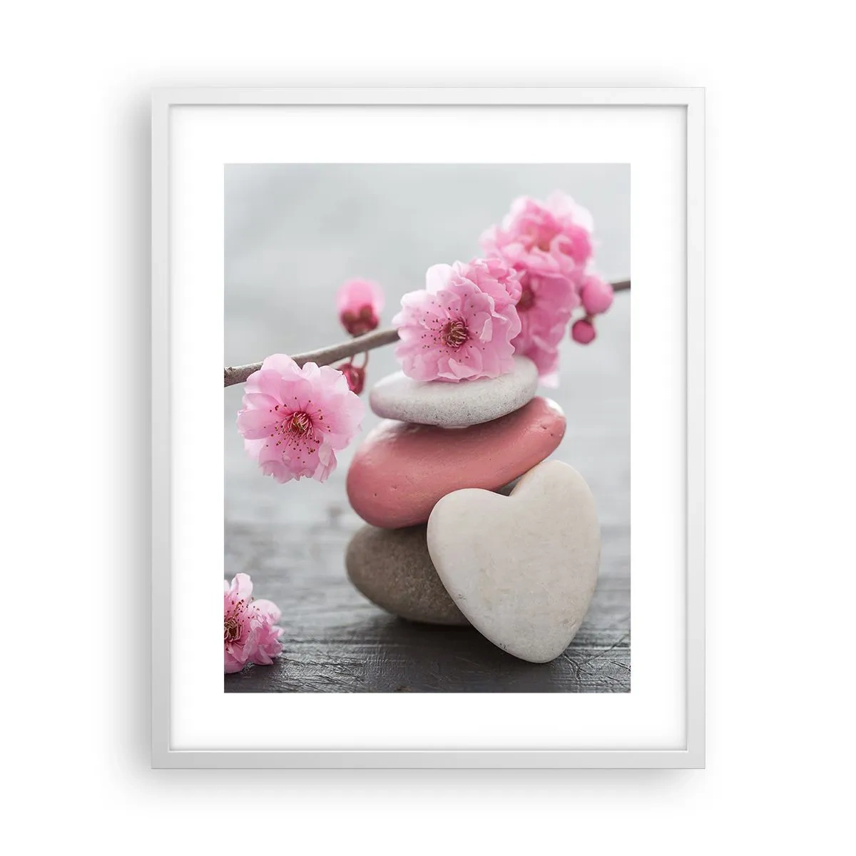 Poster in cornice bianca - Serenità con fiori di ciliegio - 40x50 cm
