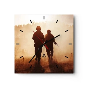Orologio da parete - Orologio in Vetro - Soldati marciano nella nebbia mattutina con la natura sullo sfondo - 30x30cm - Call of Duty - Decorazione murale moderna per soggiorno e camera da letto ARTTOR