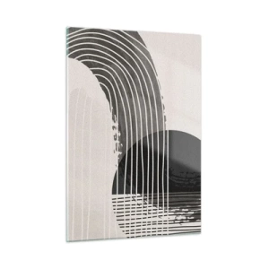 Quadro su vetro - Astrazione in bianco e nero con linee e forme geometriche - 50x70cm - Andata e ritorno - Decorazione murale moderna per soggiorno e camera da letto ARTTOR