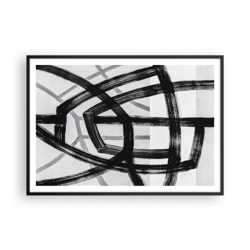 Poster in cornice nera - Linee astratte in bianco e nero che si intersecano su uno sfondo chiaro - 100x70cm - Costruendo la profondità - Decorazione murale moderna per soggiorno e camera da letto ARTTOR