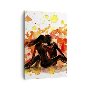Quadro su tela - Stampe su Tela - Un romantico dipinto ad acquerello raffigurante due persone dai colori caldi. - 70x100cm - E la luce fu - Decorazione murale moderna per soggiorno e camera da letto ARTTOR
