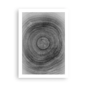 Poster - Grafica in bianco e nero che mostra la sezione trasversale del tronco di un albero - 50x70cm - I segni del tempo - Decorazione murale moderna per soggiorno e camera da letto ARTTOR