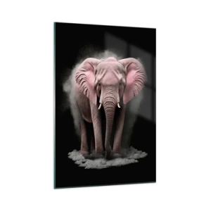 Quadro su vetro - Un'interpretazione artistica di un elefante rosa su sfondo nero - 70x100cm - Non pensare all'elefante rosa! - Decorazione murale moderna per soggiorno e camera da letto ARTTOR