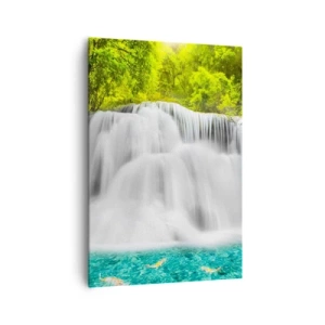 Quadro su tela - Stampe su Tela - Una cascata in una foresta tropicale con acqua turchese - 70x100cm - Cascata spumeggiante dal verde all'azzurro - Decorazione murale moderna per soggiorno e camera da letto ARTTOR