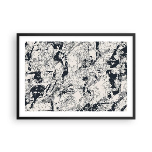 Poster in cornice nera - Composizione astratta in bianco e nero con un layout dinamico - 70x50cm - La compenetrazione degli opposti - Decorazione murale moderna per soggiorno e camera da letto ARTTOR