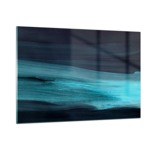 Quadro su vetro - Onda astratta nei toni del turchese e del blu navy - 120x80cm - Seguendo la corrente - Decorazione murale moderna per soggiorno e camera da letto ARTTOR