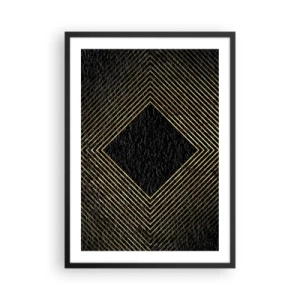 Poster in cornice nera - Linee geometriche dorate su sfondo nero - 50x70cm - Geometria in stile glamour - Decorazione murale moderna per soggiorno e camera da letto ARTTOR