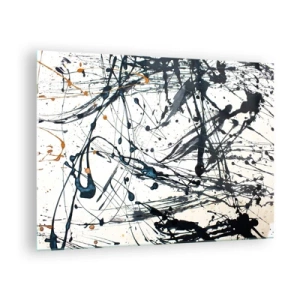 Quadro su vetro - Punti e linee astratte su uno sfondo chiaro - 70x50cm - Ha senso o non ha senso? - Decorazione murale moderna per soggiorno e camera da letto ARTTOR
