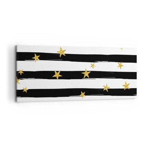 Quadro su tela - Stampe su Tela - Strisce bianche e nere con stelle dorate - 120x50cm - Siamo tutti nati sotto una buona stella - Decorazione murale moderna per soggiorno e camera da letto ARTTOR