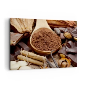 Quadro su tela - Stampe su Tela - Un cucchiaio di cacao e ingredienti al cioccolato in una disposizione rustica - 100x70cm - Ideale per i momenti di tristezza - Decorazione murale moderna per soggiorno e camera da letto ARTTOR