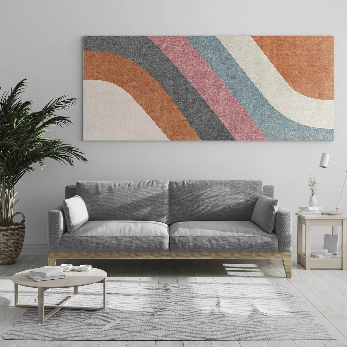 Quadro su vetro - Strisce retrò colorate - 160x50cm - Composizione diagonale: movimento - Decorazione murale moderna per soggiorno e camera da letto ARTTOR